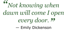 Not knowing when dawn will come I open every door. — Emily Dickenson ”   “